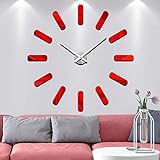 VANGOLD DIY 3D Reloj de Pared Moderno Silencioso Gran Reloj de Pared XXL Espejo Rojo Pegatina para la...