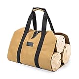 Youehsent Firewood Log Carrier Waxed Canvas Durable Wood Tote Bag, Durable Fireplace Wood Bag with...