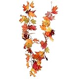SOBW Guirnalda de hojas de arce artificiales de 1,5 m, hojas de otoño, hojas artificiales para...