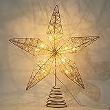 LAWOHO Decoración para árbol de Navidad de 25,4 cm con Luces Brillantes de 5 Puntos de Estrella,...