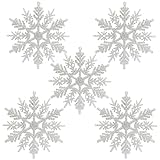Naler 24 Copo de Nieve Plástico Colgante Adorno Blanco con Purpurina Decoración para Árbol de Navidad...