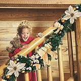 harupink 1,8 m de guirnalda navideña artificial con lazo dorado y adornos florales para escaleras,...