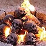 Cerámica de cráneo humano imitado, troncos de fuego de calavera de hoguera de Halloween reutilizables,...
