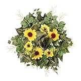 QSDGFH Corona de girasol artificial de 13.8 pulgadas, corona de flores para puerta delantera, corona...