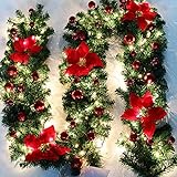 Keyohome - Guirnalda de Navidad artificial con luces de 2,7 m, guirnalda de árbol de Navidad,...